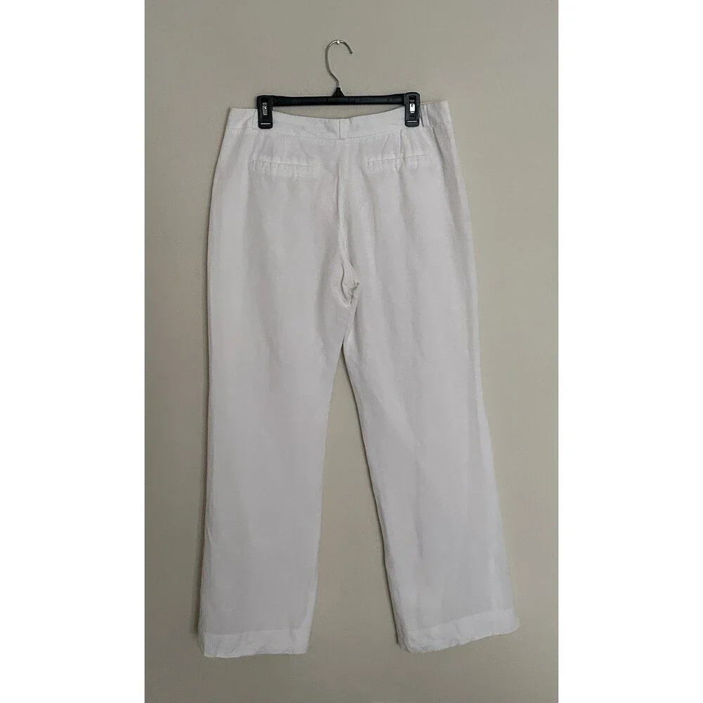 Banana Republic Logan White Linen Blend Straight Leg Tailored Trouser Pants 10